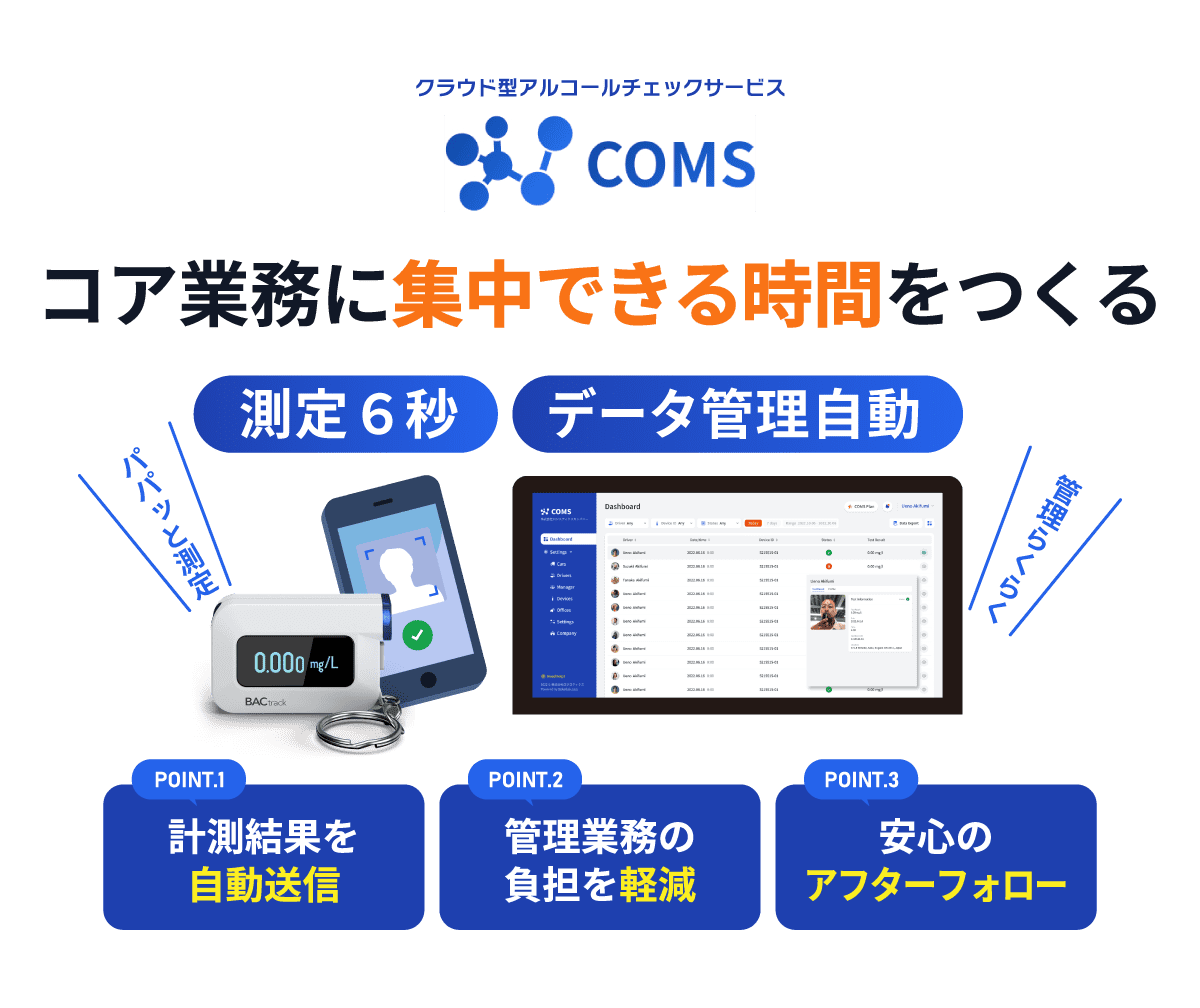 クラウド型アルコールチェックサービス コムズ